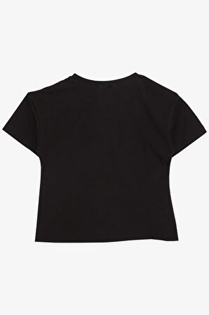 Breeze Kız Çocuk Tişört Yaz Temalı Çiçek Desenli 9-14 Yaş, Siyah