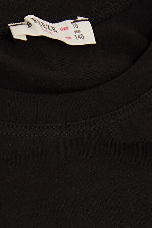 Breeze Kız Çocuk Tişört Yaz Temalı Çiçek Desenli 9-14 Yaş, Siyah