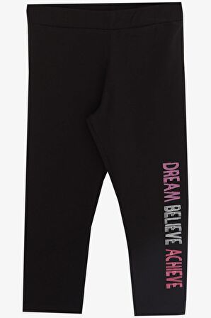 BREEZE Kız Çocuk Kapri Taytlı Crop Takım Yazı Baskılı 8-12 Yaş, Neon Pembe