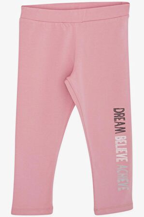 BREEZE Kız Çocuk Kapri Taytlı Crop Takım Yazı Baskılı 8-12 Yaş, Açık Gri Melanj