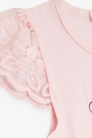 BREEZE Kız Çocuk Elbise Yaz Temalı Yazı Baskılı 2-6 Yaş, Pembe