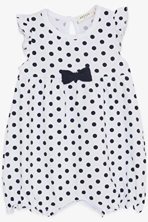BREEZE Kız Bebek Kısa Tulum Puantiyeli Fiyonklu 4 Ay-1.5 Yaş, Beyaz