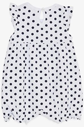 BREEZE Kız Bebek Kısa Tulum Puantiyeli Fiyonklu 4 Ay-1.5 Yaş, Beyaz