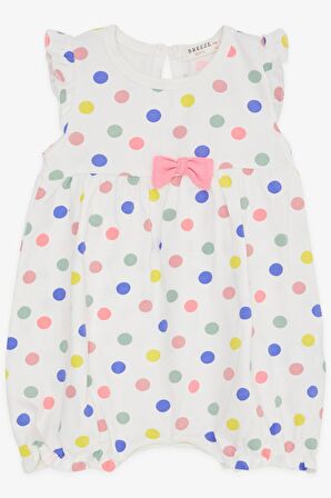 BREEZE Kız Bebek Kısa Tulum Puantiyeli Fiyonklu 4 Ay-1.5 Yaş, Ekru