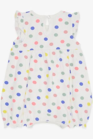 BREEZE Kız Bebek Kısa Tulum Puantiyeli Fiyonklu 4 Ay-1.5 Yaş, Ekru