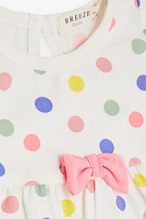 BREEZE Kız Bebek Kısa Tulum Puantiyeli Fiyonklu 4 Ay-1.5 Yaş, Ekru