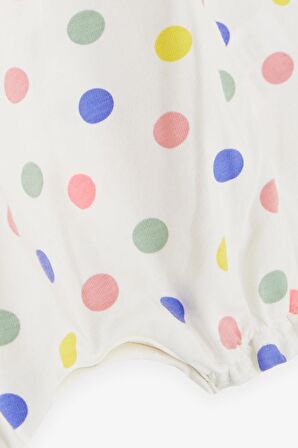 BREEZE Kız Bebek Kısa Tulum Puantiyeli Fiyonklu 4 Ay-1.5 Yaş, Ekru