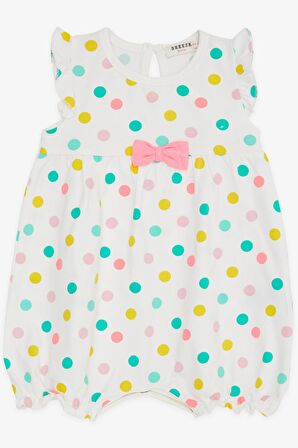 BREEZE Kız Bebek Kısa Tulum Puantiyeli Fiyonklu 4 Ay-1.5 Yaş, Ekru