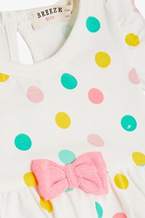 BREEZE Kız Bebek Kısa Tulum Puantiyeli Fiyonklu 4 Ay-1.5 Yaş, Ekru