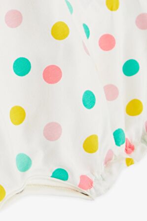 BREEZE Kız Bebek Kısa Tulum Puantiyeli Fiyonklu 4 Ay-1.5 Yaş, Ekru