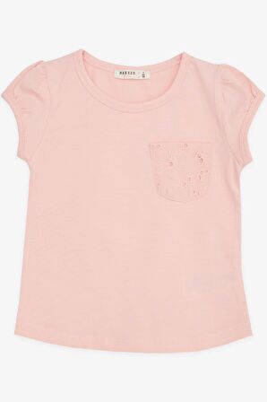 BREEZE Kız Çocuk Tişört Cepli Güpürlü 3-7 Yaş, Somon