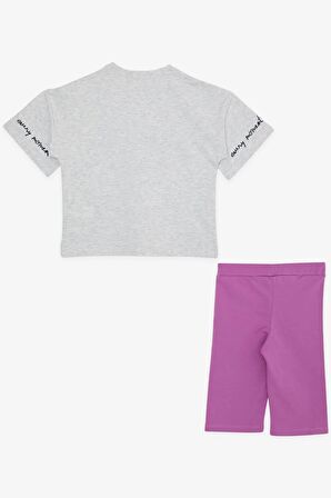 Breeze Kız Çocuk Şortlu Takım Yazı Baskılı 9-14 Yaş, Açık Gri Melanj