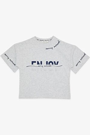 Breeze Kız Çocuk Şortlu Takım Yazı Baskılı 9-14 Yaş, Açık Gri Melanj