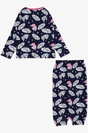 BREEZE Kız Bebek Pijama Takımı Unicorn Desenli 9 Ay-3 Yaş, Lacivert