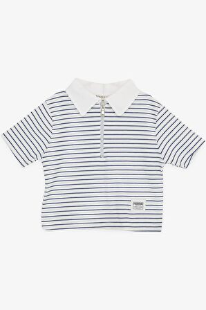 BREEZE Kız Çocuk Crop Tişört Fermuarlı Çizgili 9-14 Yaş, Beyaz