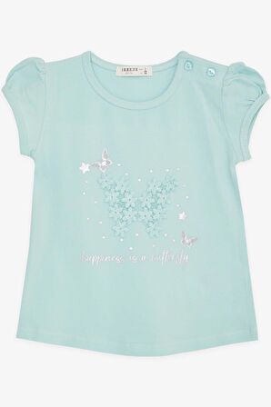 BREEZE Kız Bebek Tişört Kelebek Baskılı Nakışlı 9 Ay-3 Yaş, Su Yeşili