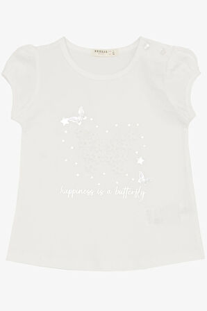 Breeze Kız Bebek Tişört Kelebek Baskılı Nakışlı 9 Ay-3 Yaş, Beyaz