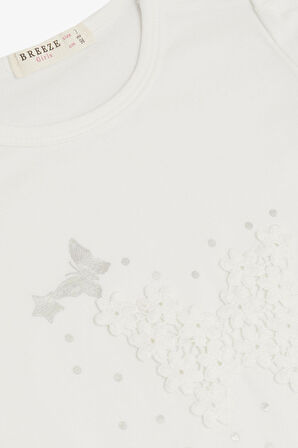 Breeze Kız Bebek Tişört Kelebek Baskılı Nakışlı 9 Ay-3 Yaş, Beyaz