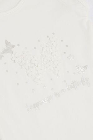 Breeze Kız Bebek Tişört Kelebek Baskılı Nakışlı 9 Ay-3 Yaş, Beyaz