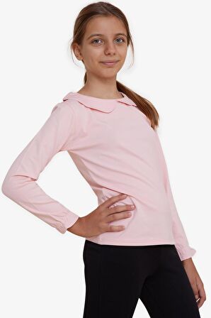 BREEZE Kız Çocuk Uzun Kollu Tişört Armalı Kolları Lastikli 6-12 Yaş, Pembe