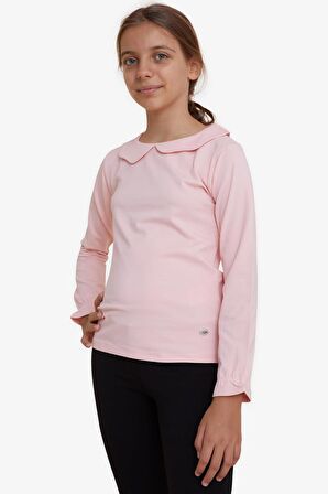BREEZE Kız Çocuk Uzun Kollu Tişört Armalı Kolları Lastikli 6-12 Yaş, Pembe