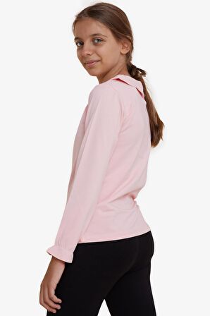 BREEZE Kız Çocuk Uzun Kollu Tişört Armalı Kolları Lastikli 6-12 Yaş, Pembe