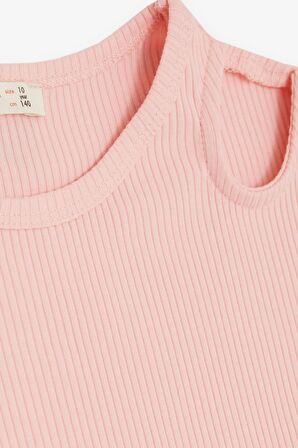 BREEZE Kız Çocuk Crop Tişört Omuzu Açık Detaylı Fitilli 9-14 Yaş, Somon