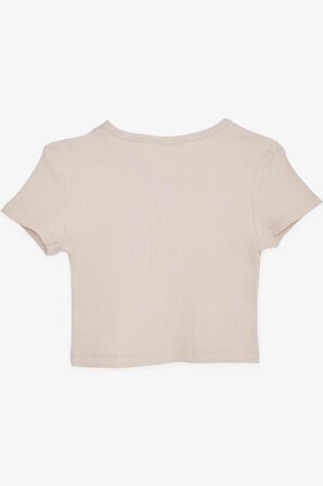 BREEZE Kız Çocuk Crop Tişört Omuzu Açık Detaylı Fitilli 9-14 Yaş, Bej