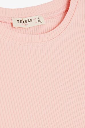 BREEZE Kız Çocuk Crop Tişört Kolları Fırfırlı 8-14 Yaş, Somon