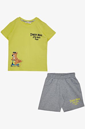 BREEZE GİRLS & BOYS Erkek Çocuk Şortlu Takım Kaykaycı Ayıcık Baskılı 2-6 Yaş, Sarı