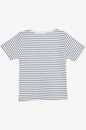 BREEZE Kız Çocuk Tişört Çizgili Kare Yaka Armalı 9-14 Yaş, Beyaz