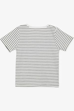 BREEZE Kız Çocuk Tişört Çizgili Kare Yaka Armalı 9-14 Yaş, Ekru