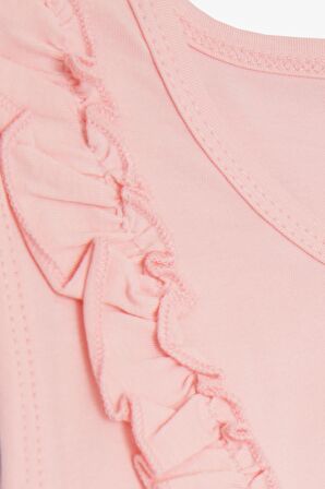 BREEZE Kız Çocuk Tişört Omuzu Fırfırlı Dondurma Baskılı 4-8 Yaş, Pembe