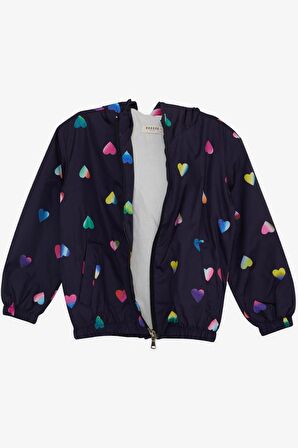 BREEZE Kız Çocuk Yağmurluk Renkli Kalp Desenli 1-5 Yaş, Lacivert