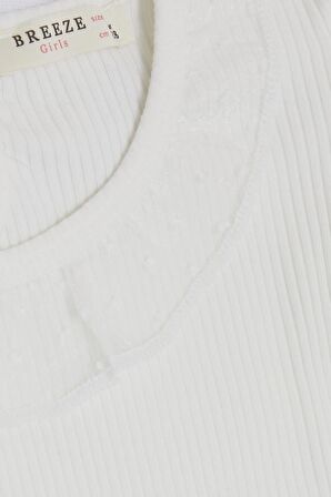 BREEZE Kız Çocuk Tişört Kolları Yakası Tül 7-12 Yaş, Ekru