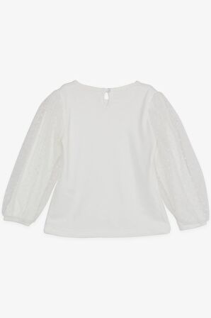 BREEZE Kız Çocuk Uzun Kollu Bluz Kolları Tül 3-7 Yaş, Ekru