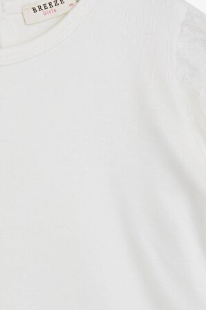 BREEZE Kız Çocuk Uzun Kollu Bluz Kolları Tül 3-7 Yaş, Ekru