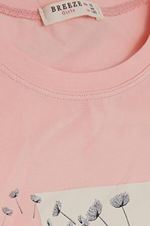 BREEZE Kız Çocuk Tişört Çiçek Baskılı 9-14 Yaş, Somon