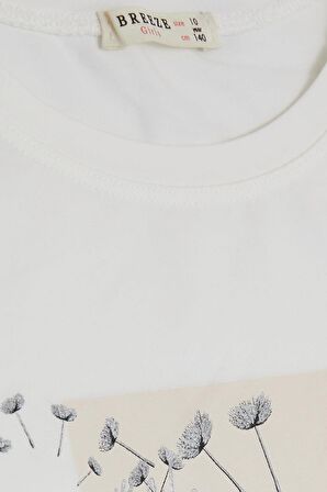 BREEZE Kız Çocuk Tişört Çiçek Baskılı 9-14 Yaş, Ekru