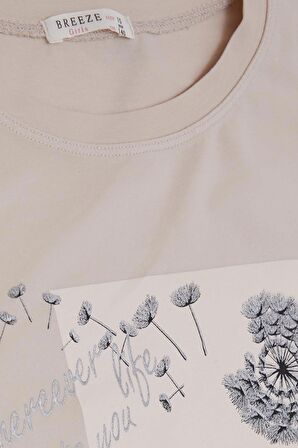 BREEZE Kız Çocuk Tişört Çiçek Baskılı 9-14 Yaş, Bej