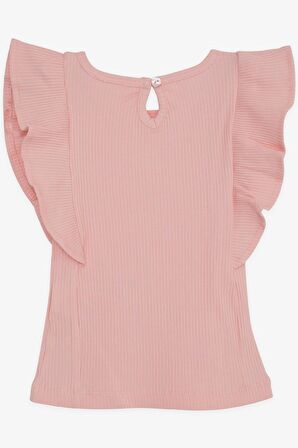 BREEZE Kız Çocuk Tişört Fırfırlı Arkası Düğmeli 2-6 Yaş, Somon