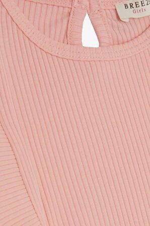 BREEZE Kız Çocuk Tişört Fırfırlı Arkası Düğmeli 2-6 Yaş, Somon