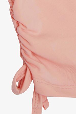 BREEZE Kız Çocuk Crop Tişört Taşlı Yazı Baskılı Yanları Büzgülü Fiyonklu 8-14 Yaş, Somon