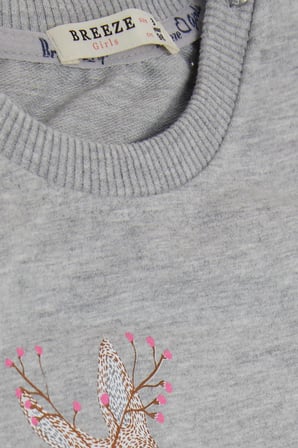 Breeze Kız Çocuk Sweatshirt Sevimli Ceylan Baskılı 1.5-5 Yaş, Gri Melanj