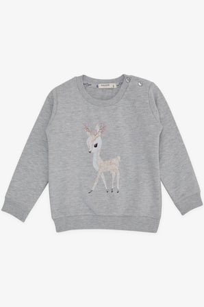 Breeze Kız Çocuk Sweatshirt Sevimli Ceylan Baskılı 1.5-5 Yaş, Gri Melanj