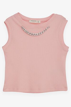 BREEZE Kız Çocuk Crop Tişört Zincir Aksesuarlı 9-14 Yaş, Somon