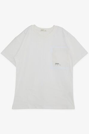 BREEZE GİRLS & BOYS Erkek Çocuk Tişört Cepli Yazı Baskılı 9-14 Yaş, Ekru