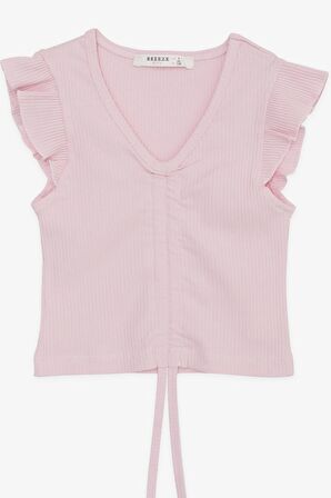 BREEZE Kız Çocuk Crop Tişört Bağcıklı Fırfırlı 8-14 Yaş, Pembe