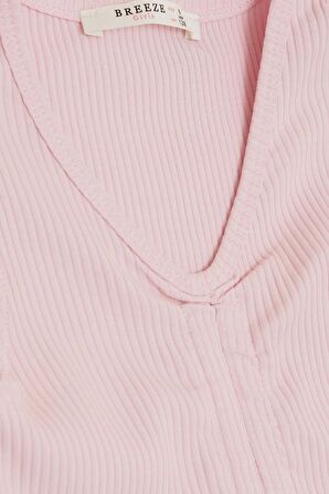 BREEZE Kız Çocuk Crop Tişört Bağcıklı Fırfırlı 8-14 Yaş, Pembe