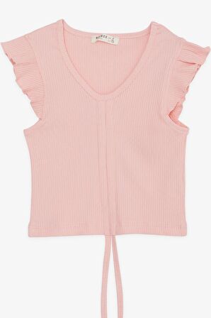 Breeze Kız Çocuk Crop Tişört Bağcıklı Fırfırlı 8-14 Yaş, Somon